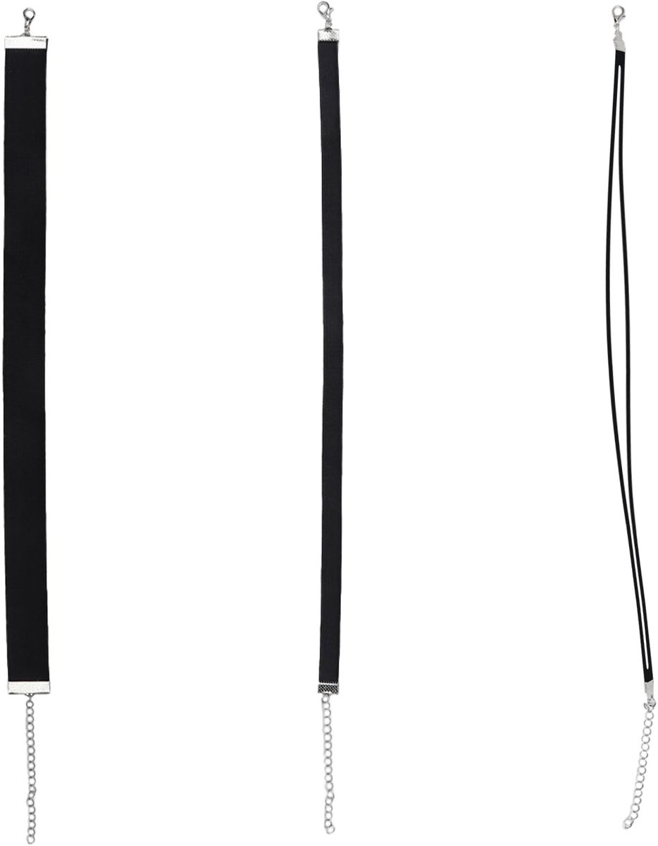 Dailygoods - Set van 3 Zwarte Fluwelen Choker Halsbanden voor Vrouwen