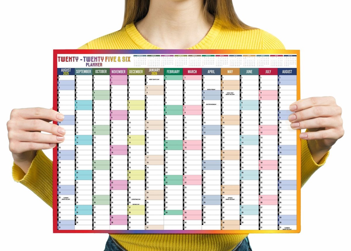 Dailygoods- Wandplanner A3 2025-2026 - Academische Kalender - Jaarlijkse Planner - Organisator - Thuis/School/Kantoor - 11,7 x 16,5 inch - Jaarkalender