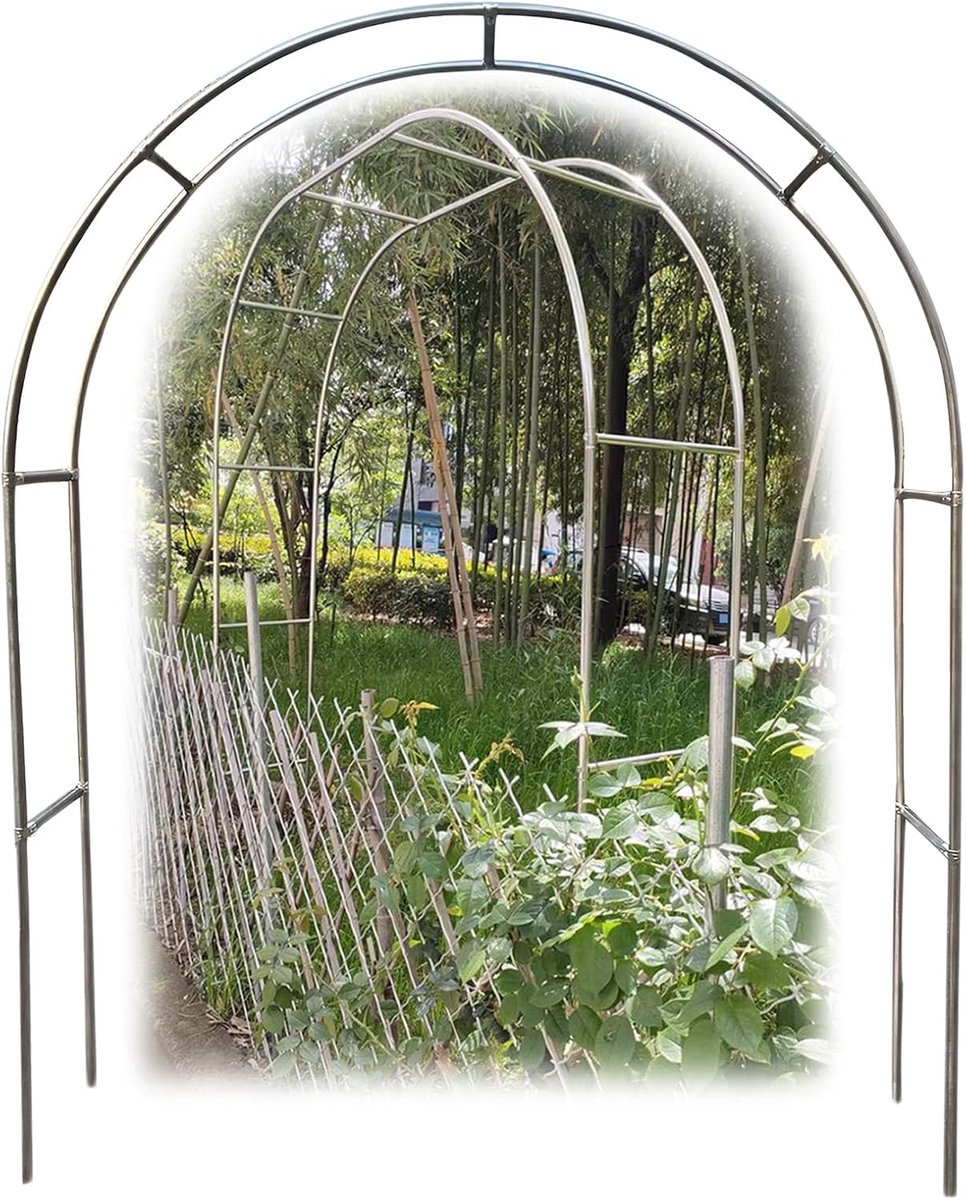 Roestvrijstalen Tuinboog - Buiten Prieel - Planten Ondersteunen - Weerbestendig Ontwerp - 1.5 x 2.4m - Zilver