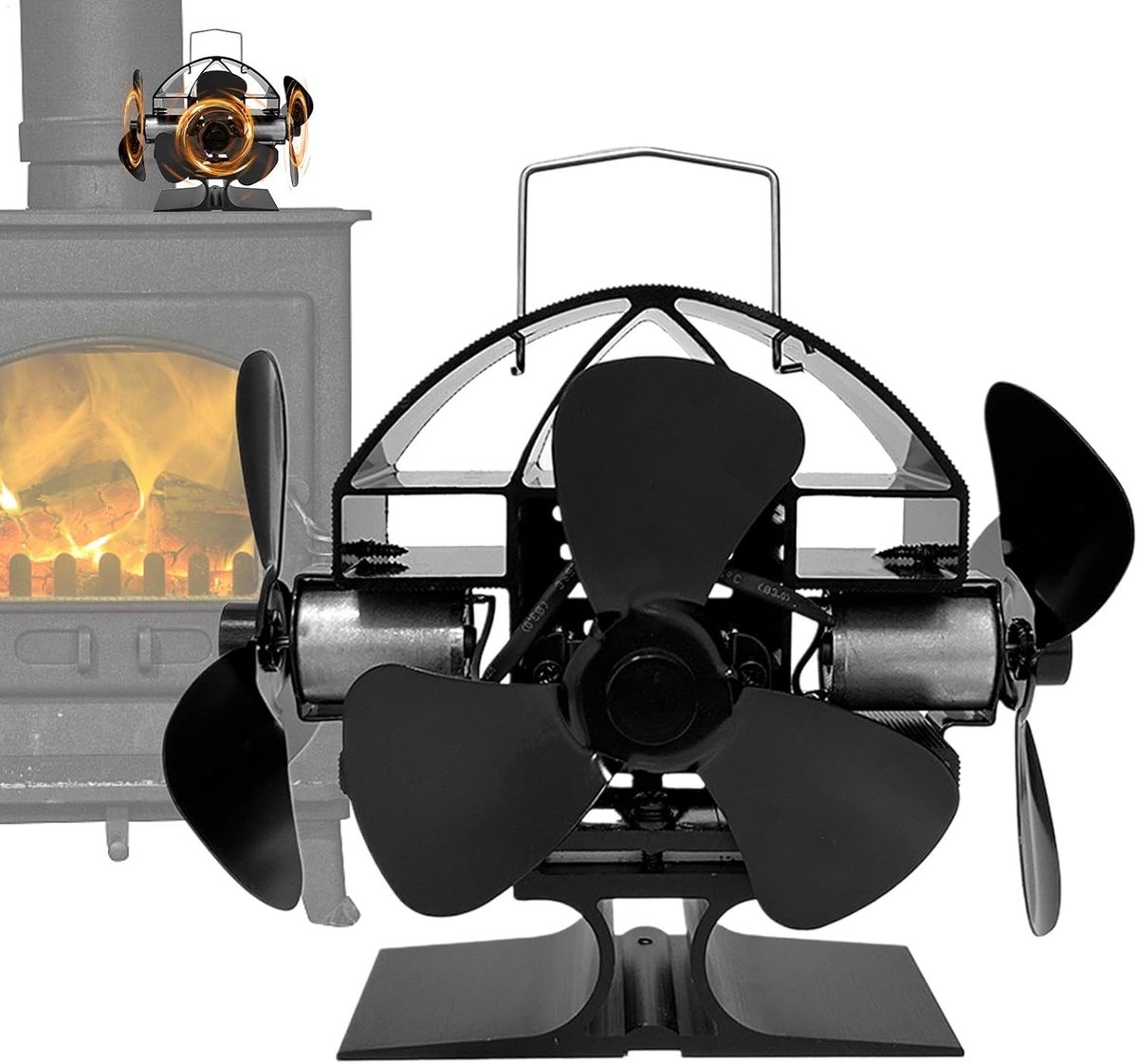 Houtkachel Ventilator - Warmte Verspreider - Efficiënte Verwarming - Zelfaanzuigend - 203 CFM - Zwart