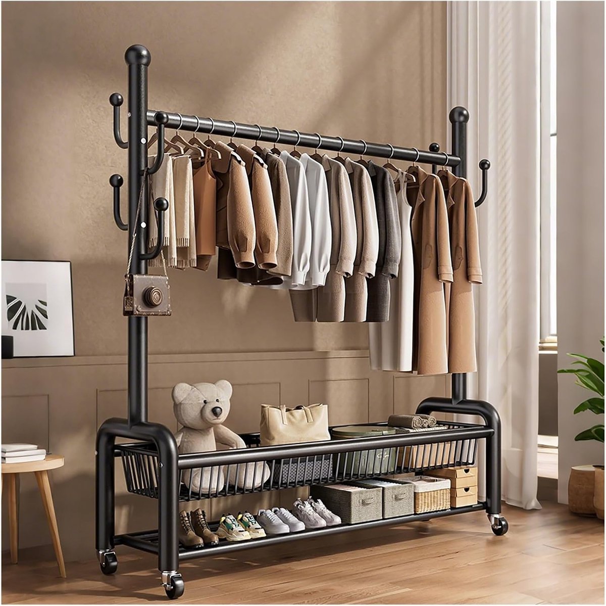 Kledingrek met wielen - Garderoberek - Kleding organiseren - Robuuste stalen constructie - 120 cm breed - Zwart
