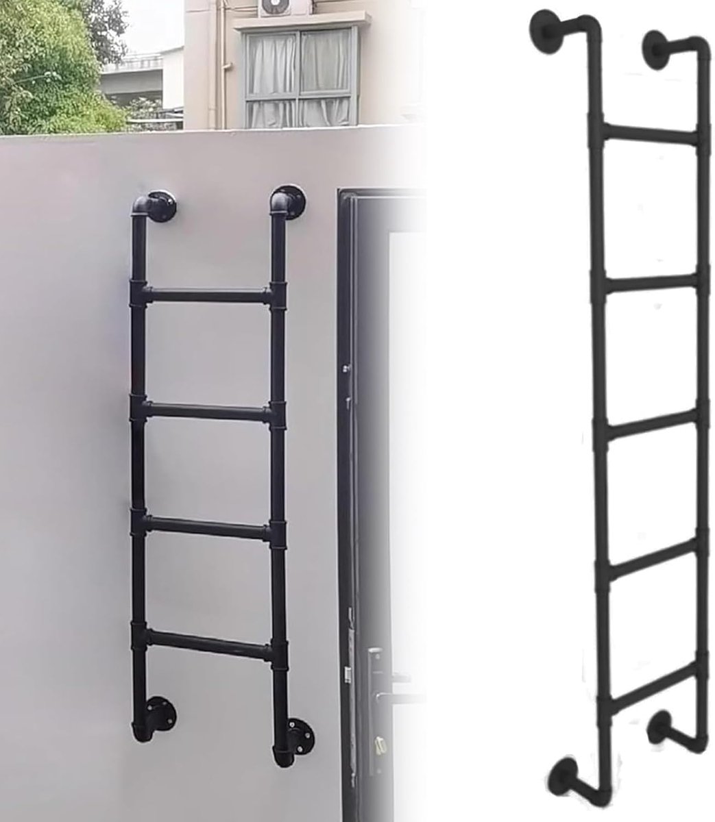 Kelderraamput Ladder - Vluchtladder Muur - Veilige Toegang Creëren - Duurzaam Metaalontwerp - 100-300cm Verstelbaar - Zwart
