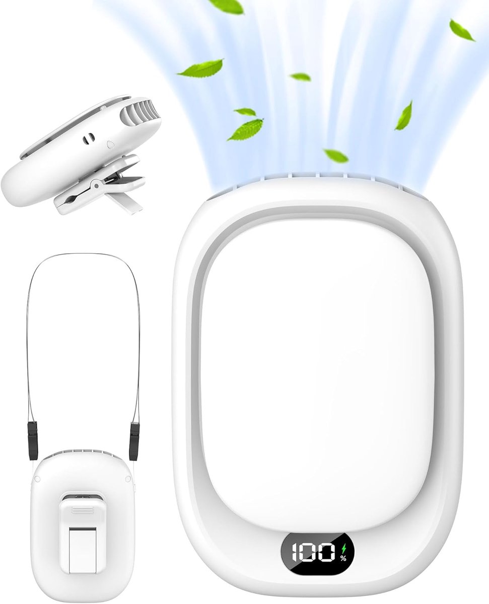 YAGXIG Mini Stille USB Bureauventilator - Bladloze Ventilator - Nekventilator - 5 Windsnelheden - 720° Draaibaar - Oplaadbare Draagbare Ventilator - Geschikt voor Kantoor, Thuis en Camping