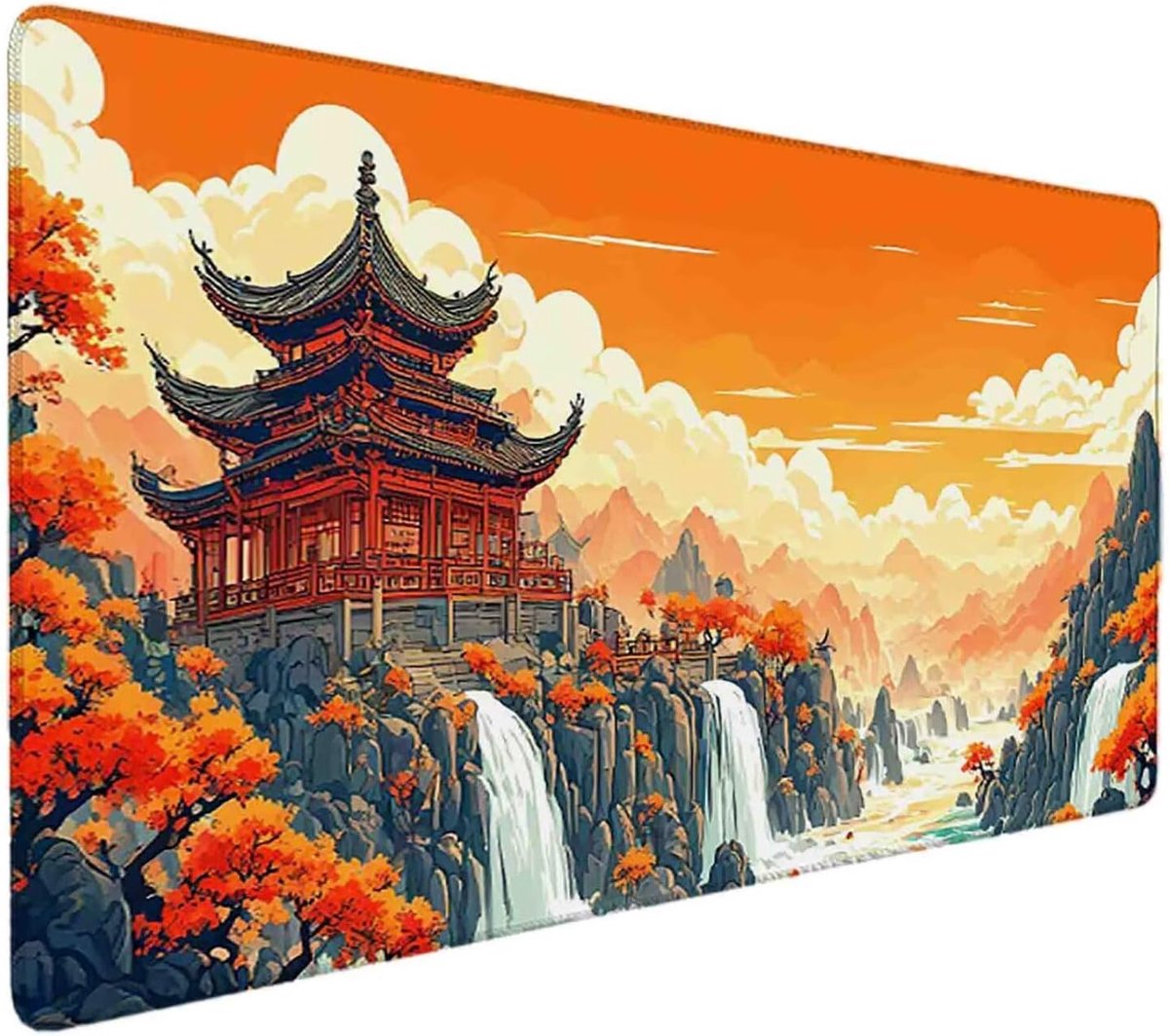 Grote muismat - Bureaumat onderlegger - Comfortabel werken - Antislip rubberen basis - 90 x 40 cm - Oranje landschap