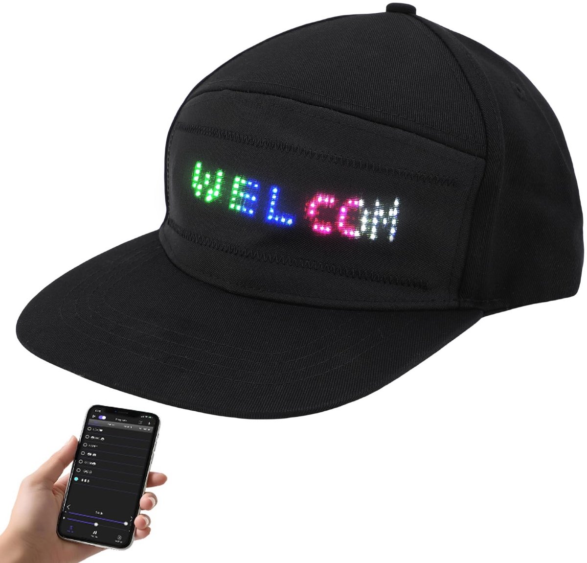 Dailygoods- LED-kap met APP-bediening - Verstelbare Hoed - Katoenen Materiaal - Verwijderbaar Scherm - Geschikt voor Feesten - Lichtgevende Hondenhalsband
