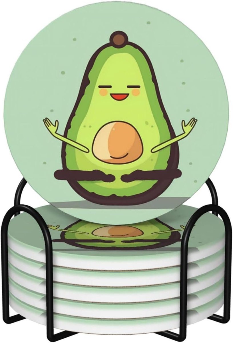 Avocado Onderzetters - Drankmatten Set - Tafel Beschermen - Absorberend Keramiek - Set van 6 - Groen