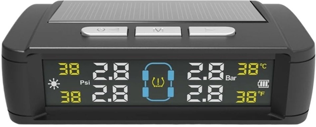 Bandenspanningssysteem - TPMS Systeem - Veilig Rijden - Zonne-energie Opladen - 4 Externe Sensoren - Zwart