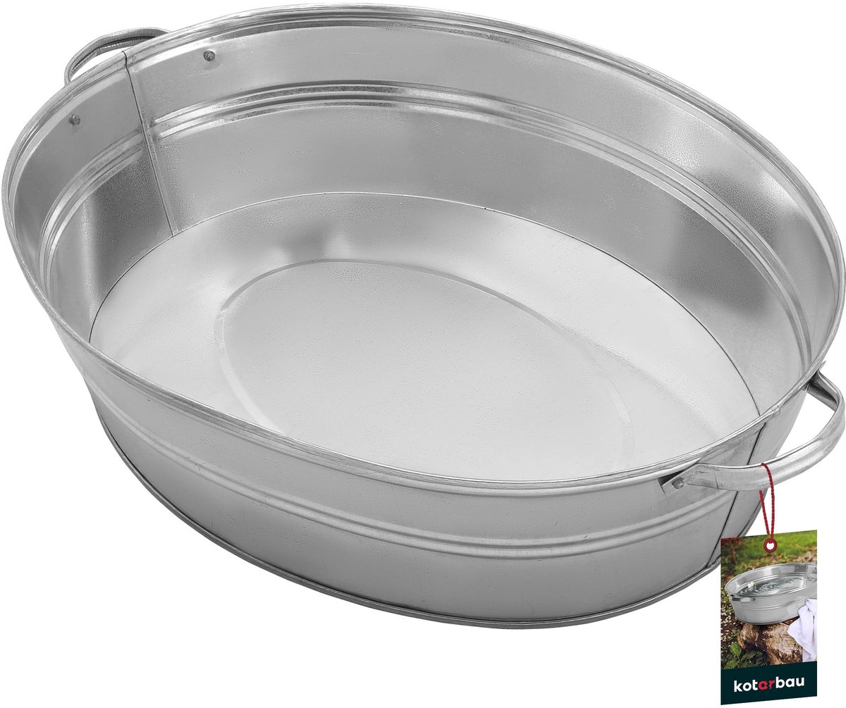KOTARBAU® Zinkbak, Verzinkt Staal, 27 L, Zilver, Zinken Kuip, Bloembak Zink Tuin, met Handgrepen, Zinken Drankkoeler, Champagnekoeler Zink, Metallemmer, Tuin Binnen Buiten, Robuust