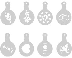 Koffie Decoratie Stencils - Print Mallen - Koffie Versieren - 8 Verschillende Patronen - 8 Stuks - Meerdere Kleuren