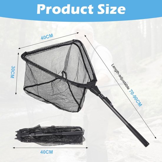 Dailygoods- Schepnet 90 cm - Telescopisch - Opvouwbaar - Vissen - Vijver - Duurzaam nylon vlechtwerk - Roestvrij staal - Visschepnet van Dailygoods — afbeelding 2