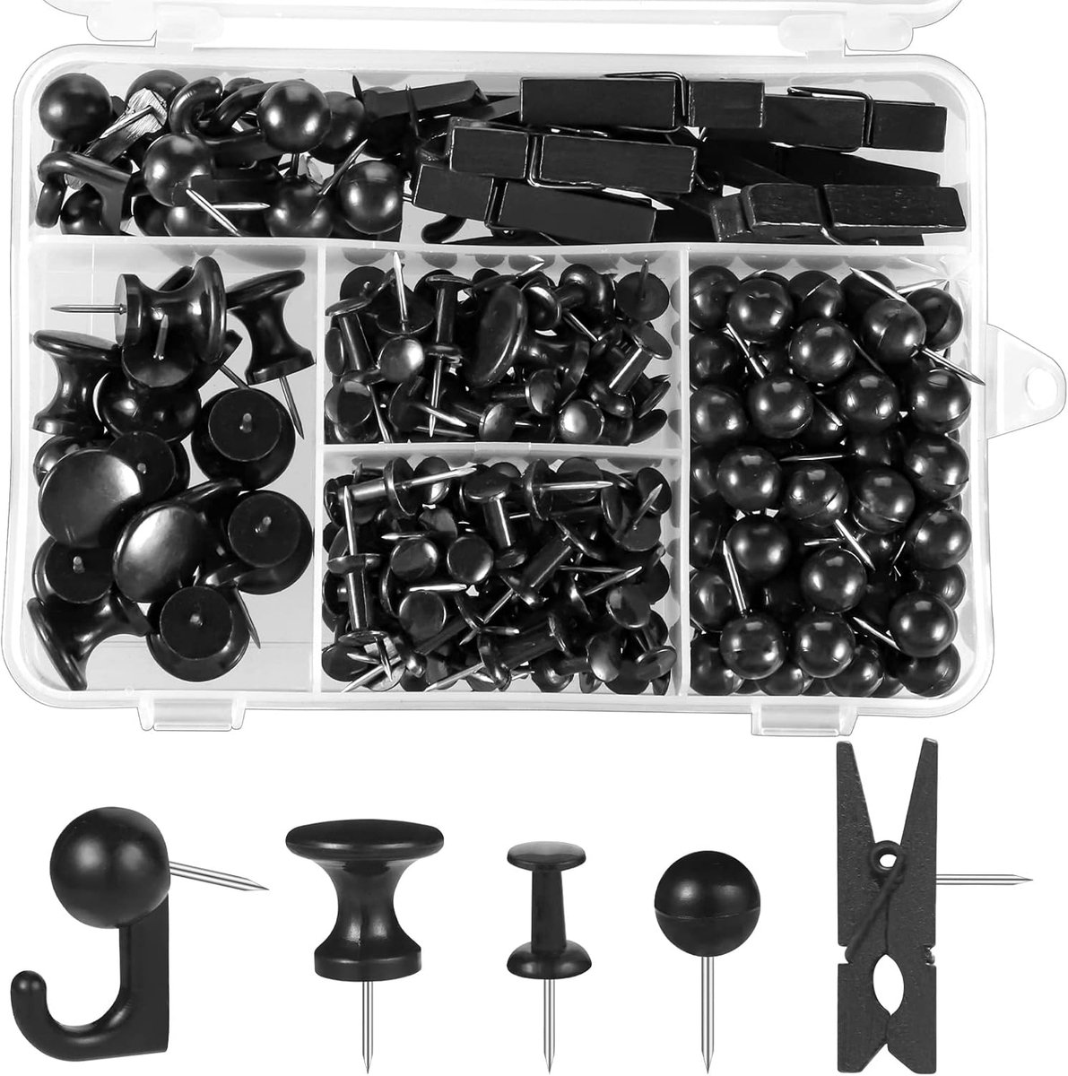 Punaises Set - Drukknop Spelden - Decoratie Ophangen - Duurzaam Kunststof Staal - 200 Stuks - Zwart