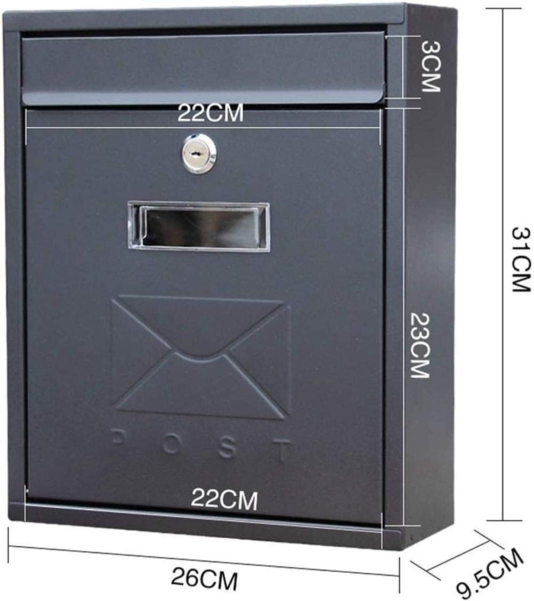 Wandbrievenbus Pakketbrievenbus - Brievenbus met slot - Veilig post ontvangen - Gegalvaniseerd metaal - L26 x B95 x H31cm - Zwart