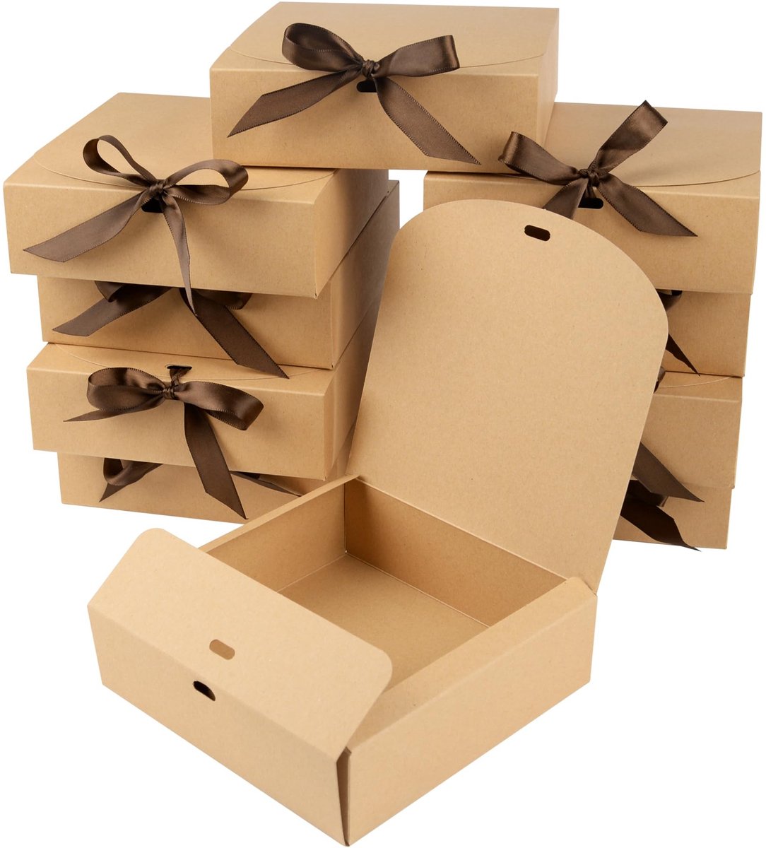 Dailygoods- Geschenkdoos met deksel - 10 stuks - Bruin karton - 16 x 16 x 5 cm - Cadeauverpakking - Personaliseerbaar met linten - Cadeaudoos