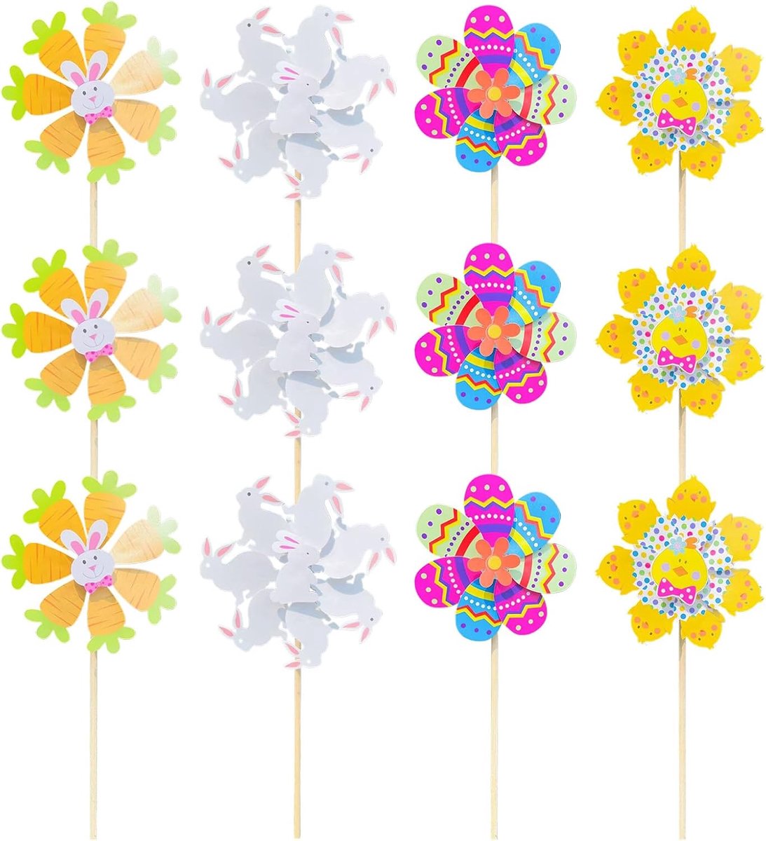 Tuinmolens Paasdecoratie - Buitenornamenten - Tuin Verfraaien - Weerbestendig Ontwerp - 12 Stuks - Multicolor