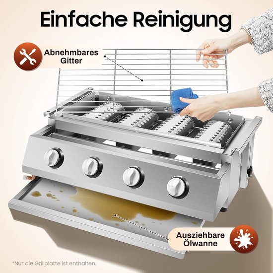 Paco Goederen® 4-branders BBQ-propaangasgril - Roestvrij Staal - Draagbare LPG - Tafelmodel - In Hoogte Verstelbare Gasgrill- Tuin Terras Balkon Camping - Afneembare rookloze barbecuegrill - Snelle opwarming van Paco Goederen® — afbeelding 3