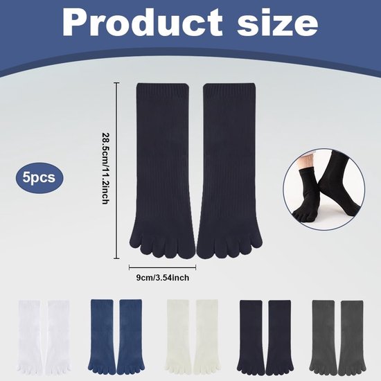 Solidchoice- Vingersokken - 5 Paar - Korte Sok met Tenen - Voor Yoga/Sport - Vuilafstotend - Klassieke Kleuren - Sport Sokken van Solidchoice — afbeelding 2