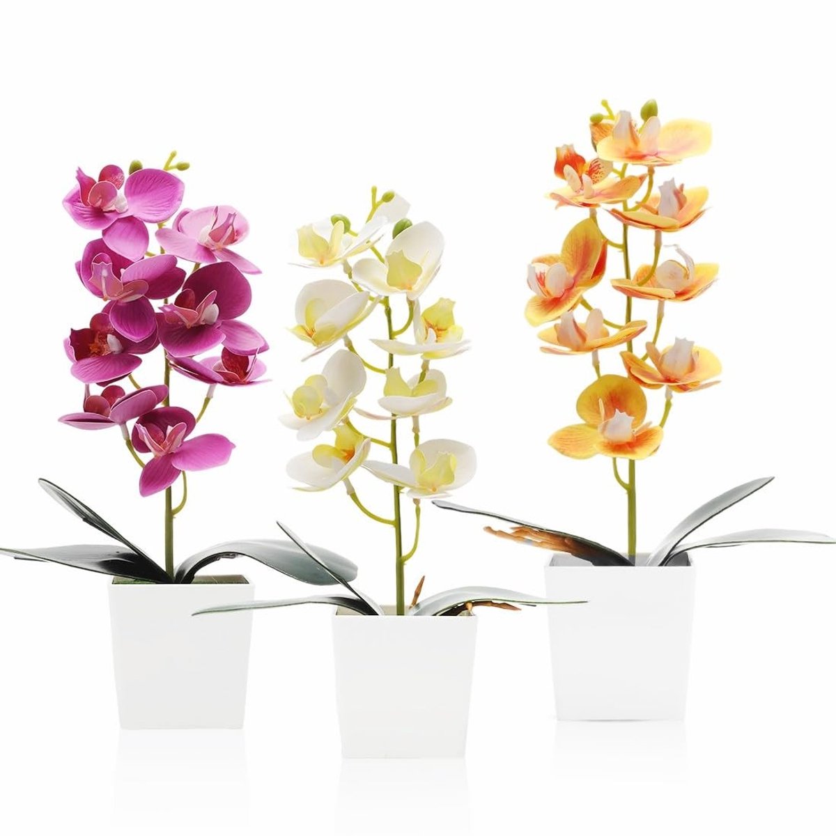 Dailygoods- Kunstorchideeën Set van 3 - 30 cm Kunstbloemen in Pot - Kunstbloemen als Echt - Kunstmatige Orchideeën - Bruiloftsdecoratie - Hoogwaardige Zijde - Nepplant
