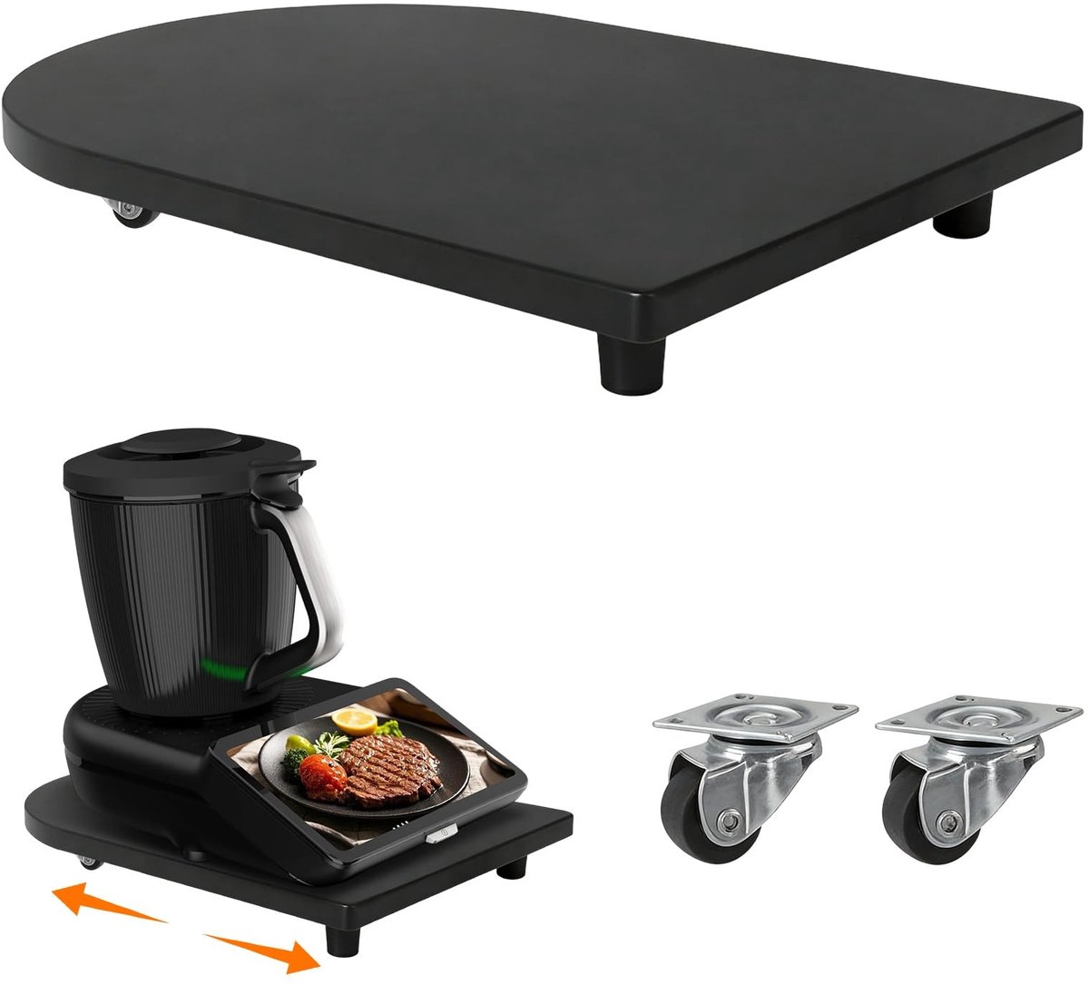 Dailygoods- Glijplank met 360° wielen - Schuifplaat - Houten - Rubber voetjes - Compatibel met Thermomix TM7 - Afmetingen 30 x 40 x 3 cm