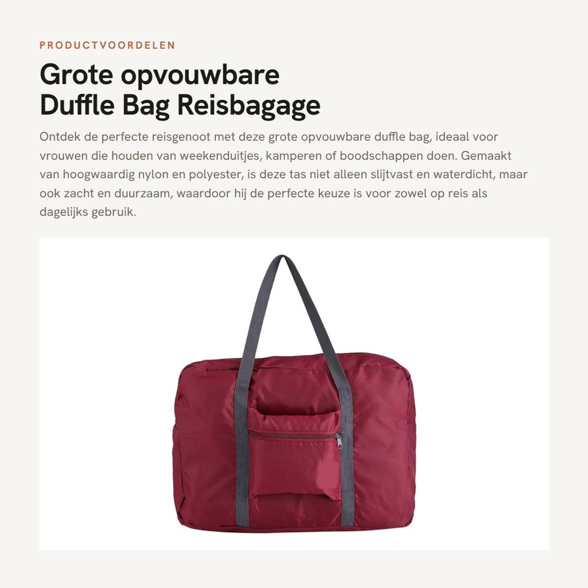 Dailygoods- Opvouwbare Duffle Bag - Waterdichte Reistas 48x32x15 cm - Trolley-compatibel - Ruime Opbergruimte - Slijtvast Materiaal - Lichtgewicht Organizer