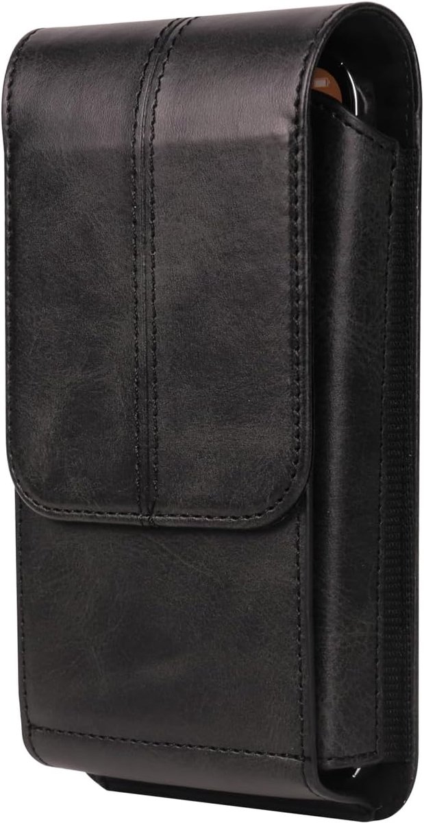 leer mobiele telefoon heuptas zwart, verticale tas voor mobiele telefoon, 6,9 inch, universeel leer hoes met clip en portemonnee