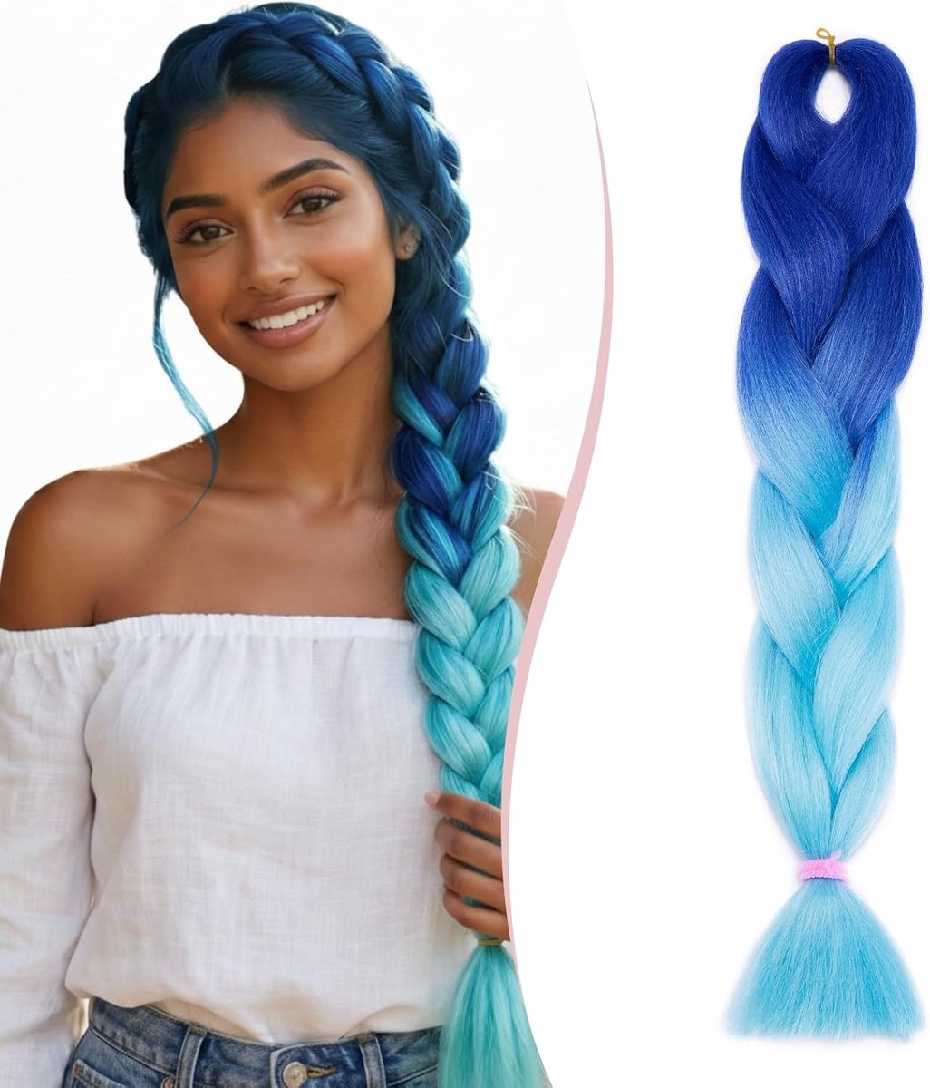 Extensions vlechten haar extensies gehaakt haar synthetisch haar kleurrijke 1pcs-24 “-100g donkerblauw tot lichtblauw