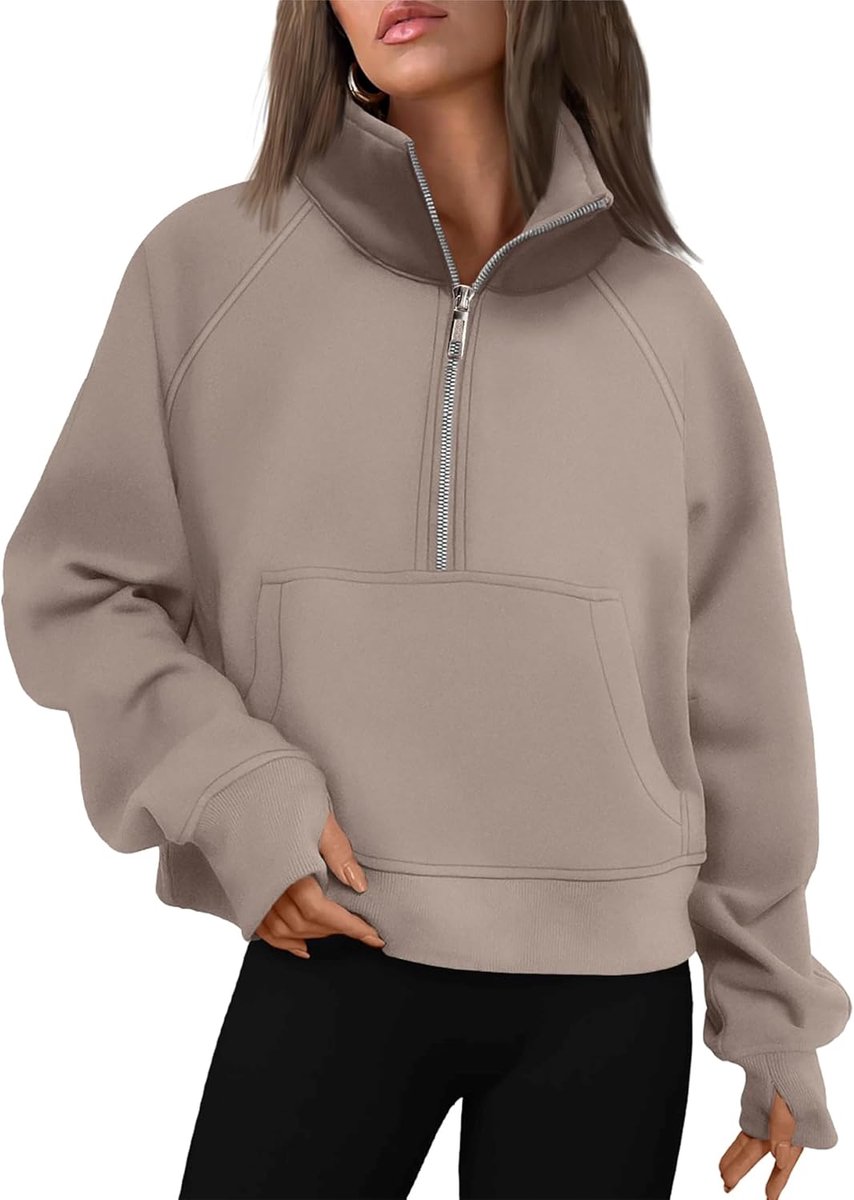 Damestrui, sweatshirt, kasack sweatjack met fleece binnenvoering, ritssluiting, hoodie, rolkraagpullover, bovenstuk