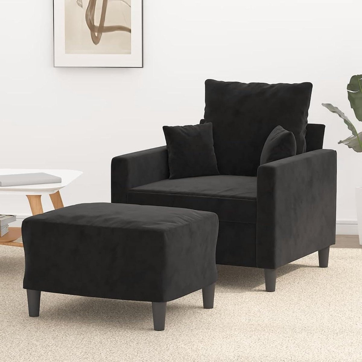 Fauteuil met kruk - Leesstoel relaxbank - Ontspannen in huis - Duurzaam fluweel - 78 x 77 x 80 cm