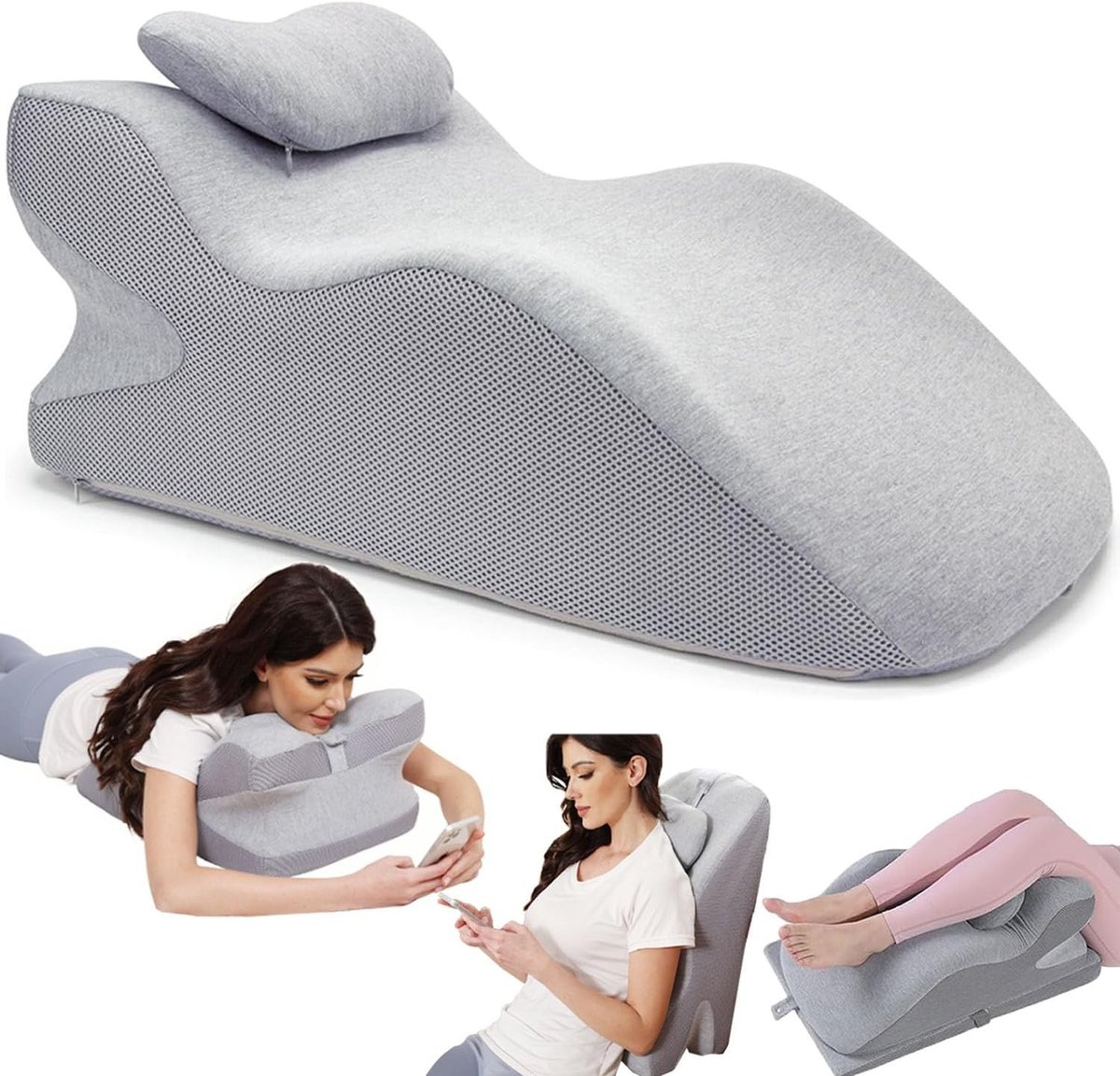 Ergonomisch wedge kussen voor bed en bank, memory foam lees- en rugkussen voor nek, benen en reflux met wasbare hoes voor comfortabel zitten en slapen