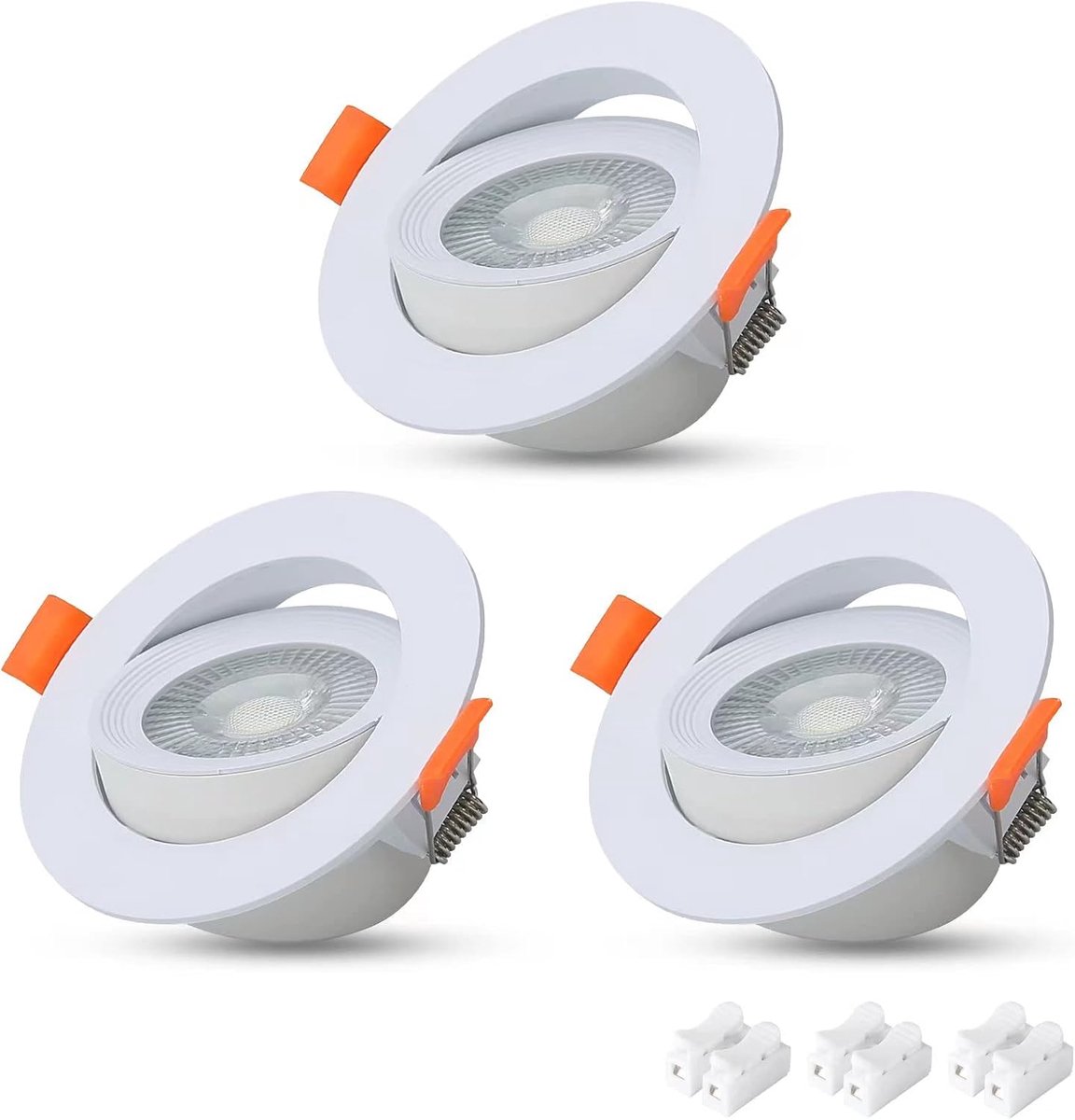 3 stuks, 7 W, inbouwlamp, plafondlamp, plat, rond, plafondlamp, draaibaar, 40 graden, 650 lm, 6500 K, koudwit, niet dimbaar, AC 220 - 240 V, plafondspot hoek 120 graden
