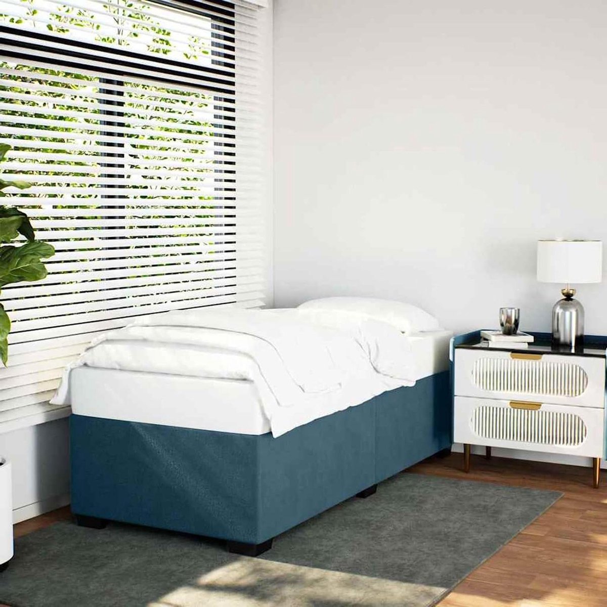 Bedframe met Lattenbodem - Eenpersoonsbed Frame - Comfortabel Slapen - Zacht Fluweel - 80 x 200 cm - Blauw