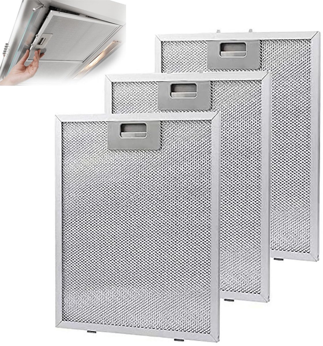 SnelShoppen - Pack van 3 Universele Metaal Vetfilters voor Afzuigkappen, Aluminium Wicker, Duurzaam, 305 x 267 mm, Keukenaccessoires