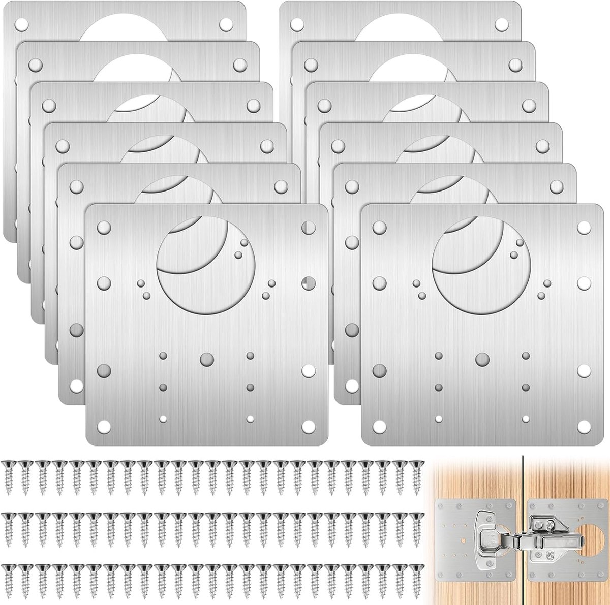 12pcs Hinge Repair Plates, Stainless Steel Cabinet Hinge with 72pcs Screws, 9cm×9cm Hinge Fastening Plate, Hinges for - ShopVlot