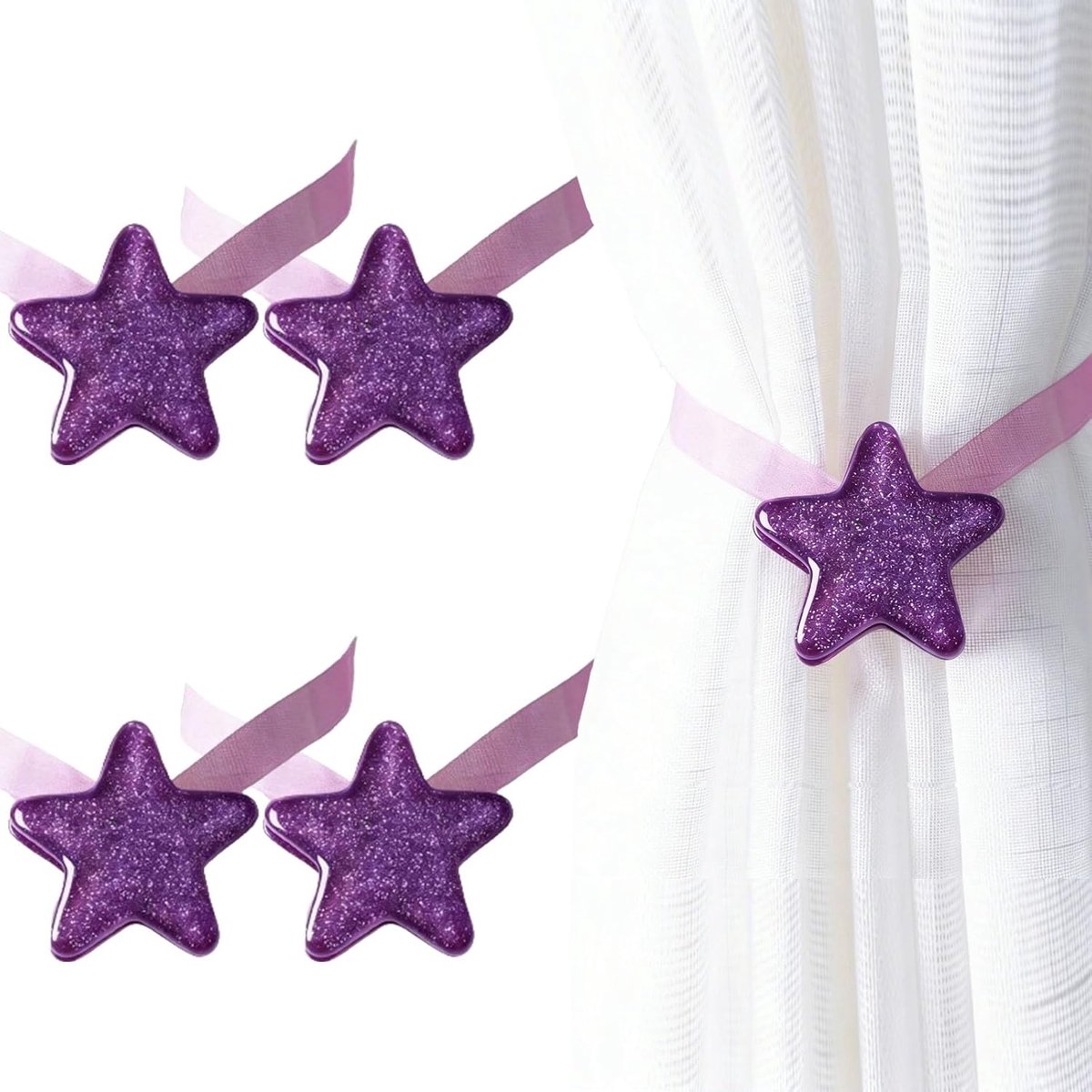 SnelShoppen - Magnetische Embrasses met Sterren voor Gordijnen, Gordijnhouders, Clips, Praktische Decoratie, Type H-Groot-Paars voor Indoor Kantoorraa