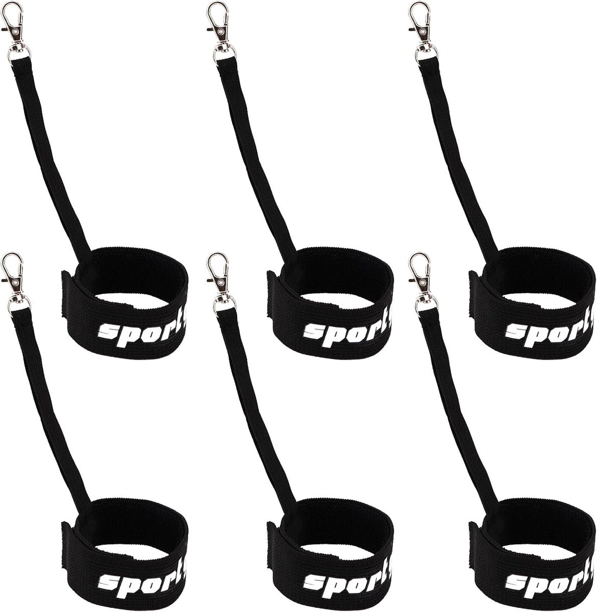 SnelShoppen - 6 Stuks Elastische Ski Handschoen Straps - Zwarte Handschoenriemen met Metaal Haak voor Het Ophangen van Handschoenen - Duurzaam Nylon e