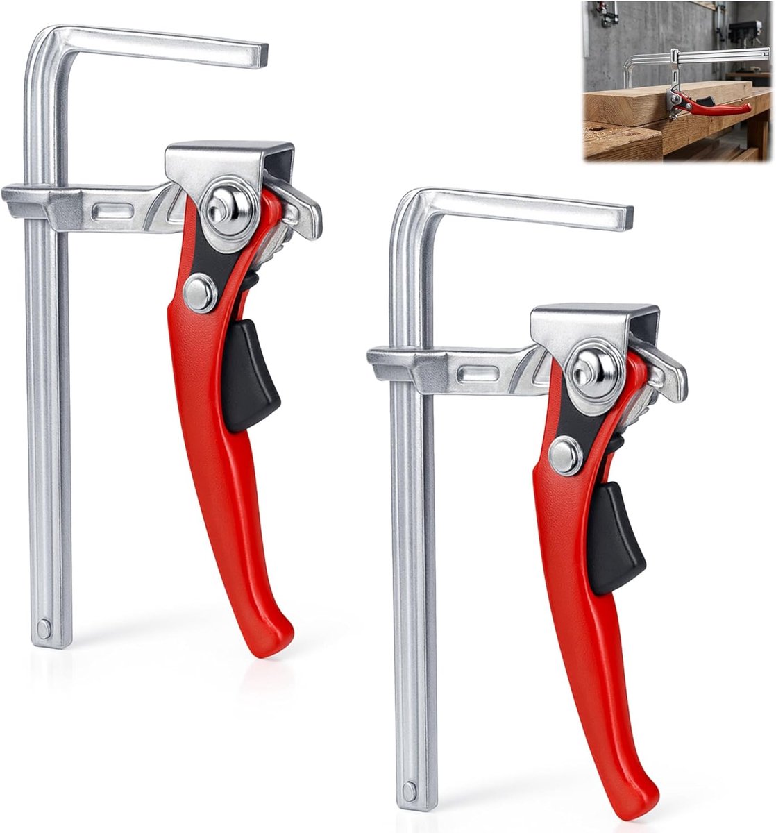 SnelShoppen - 2 Stuks Hefboomklem met Hendelgreep 160x60 mm - Volledig Stalen Tafelklem - Geleiderail Snelspanner Klem - Voor Slijpen en Snijden - Een