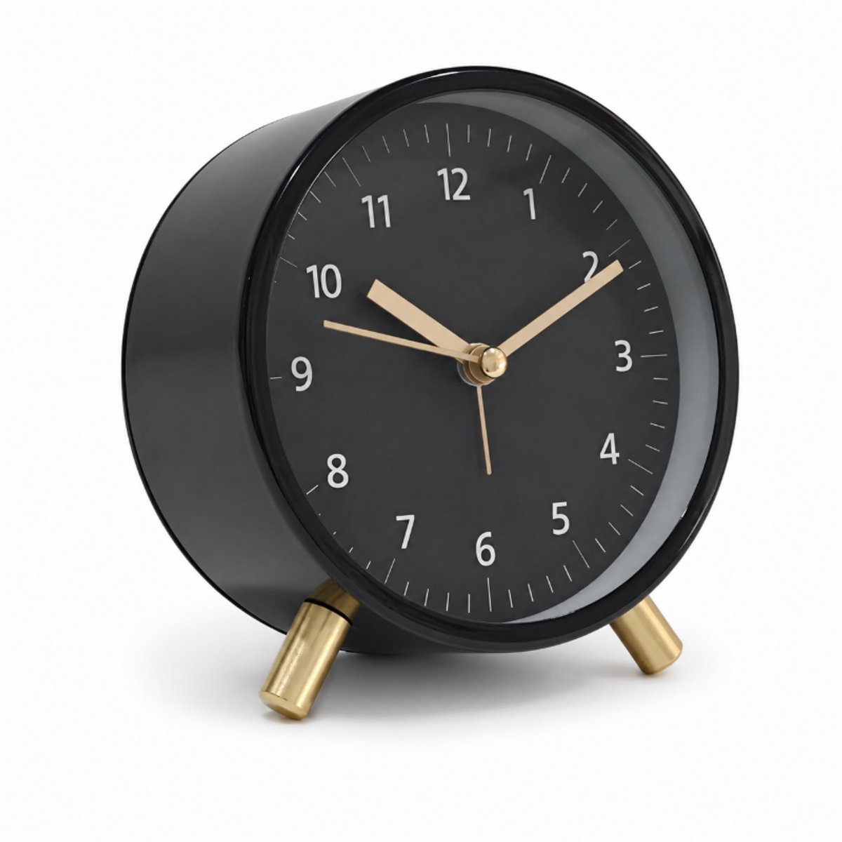 Bobypet - Stille Wekker Zonder Tikken - Geruisloze Kinderwekker met Nachtlampje - Moderne Kwartstafelklok - Ronde Retro Metalen Batterij-Gewerkte Wekker - Zwart