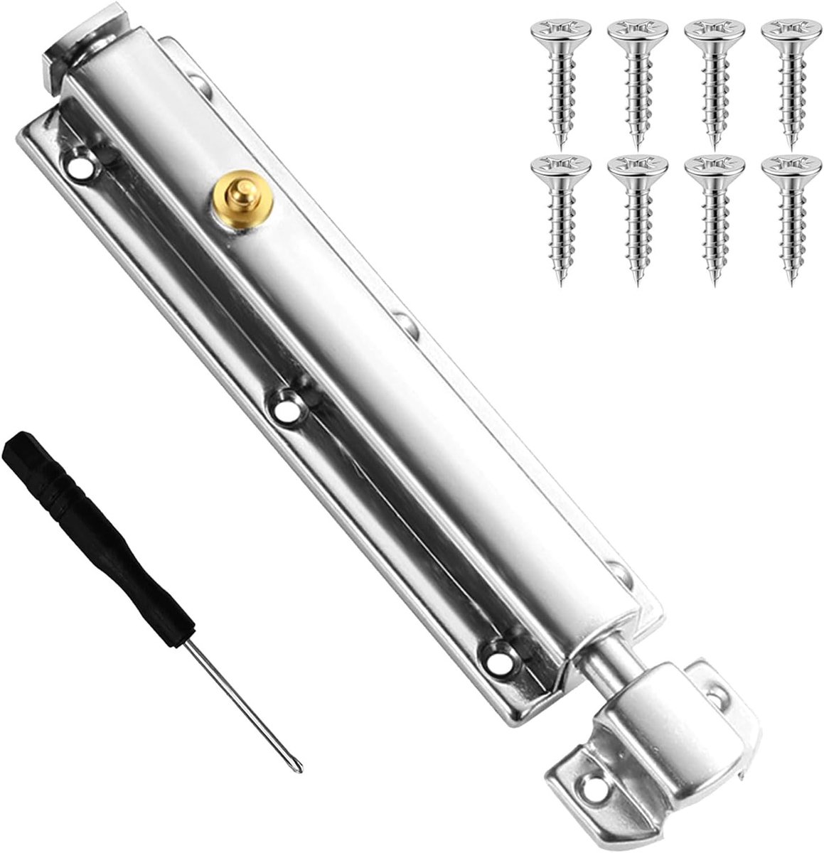 SnelShoppen - 6 Inch Drukknop Veerbelaste Barrel Bolt Lock, RVS Veiligheidslock, Automatische Schuifbolt Slot, Veelzijdige Montage, Interne Deurslot v