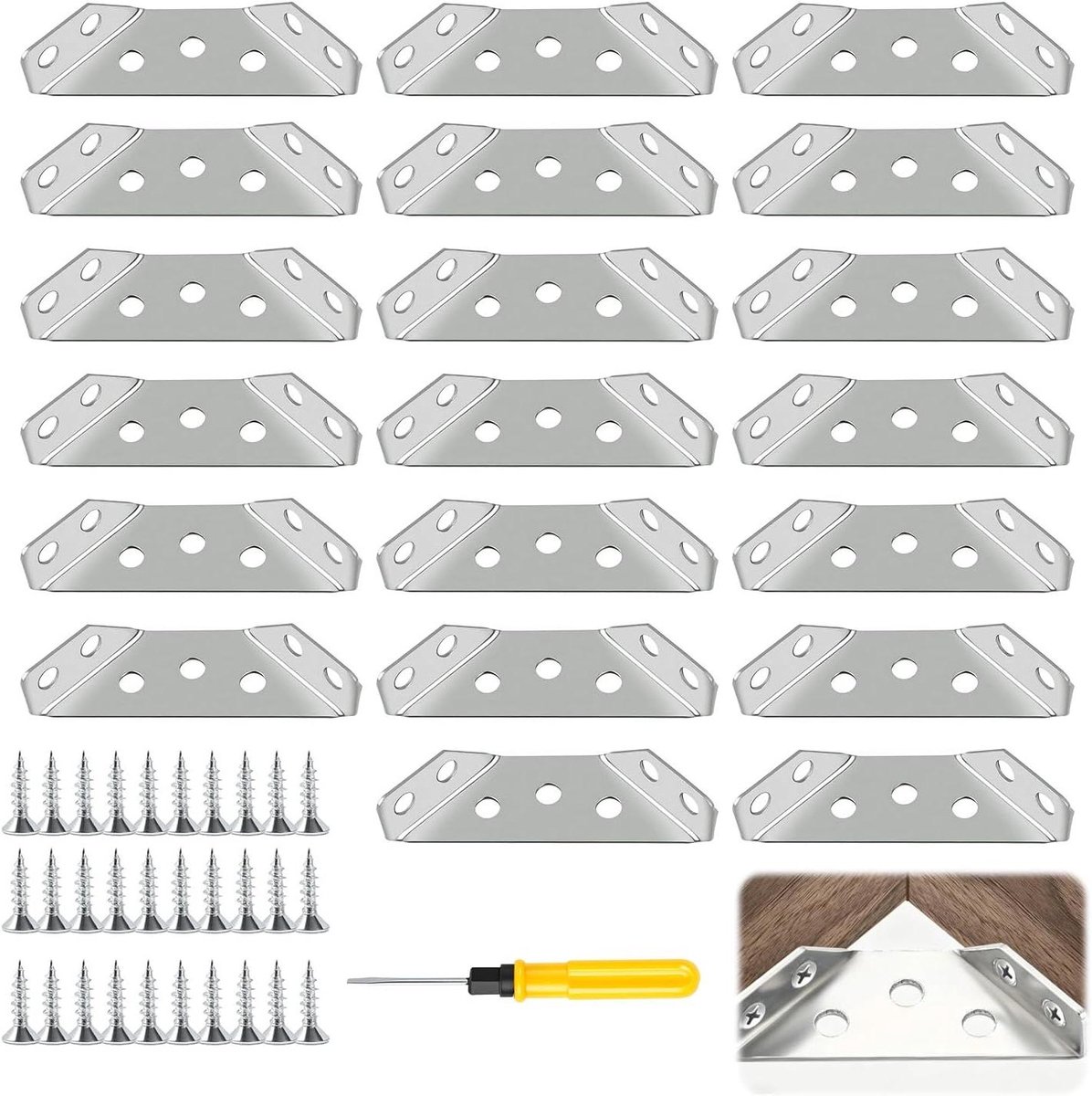 Hoekverbinders - Bevestigingsbeugels Meubelsteunen - Meubels Versterken - Roestvrij Staal - 65 x 21 x 12 mm - Zilver