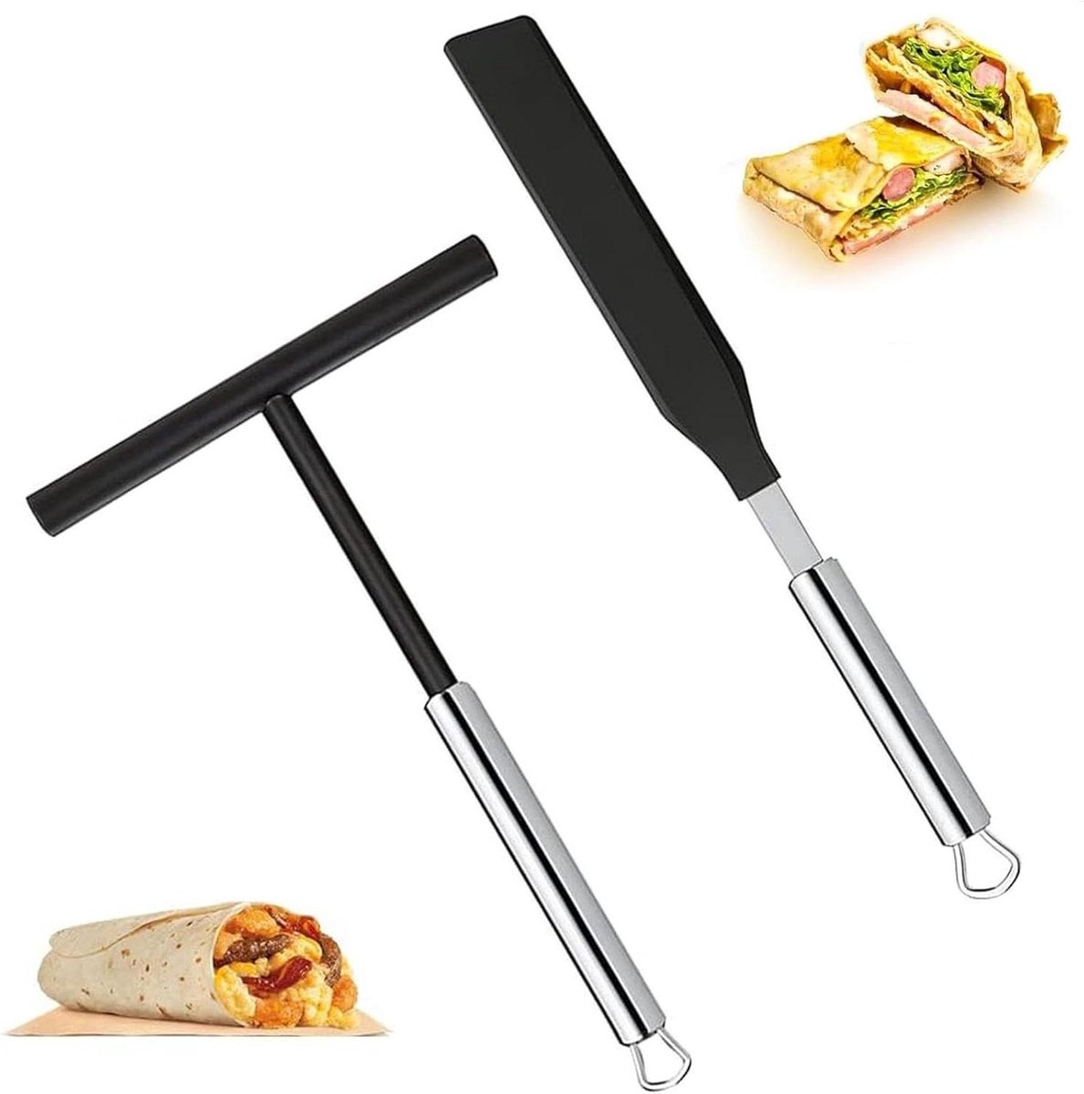 Pannenkoeken Spatel Set - Crêpe Gereedschap - Pannenkoeken Bakken - Non-stick Coating - 342 cm Spatel - Zilver
