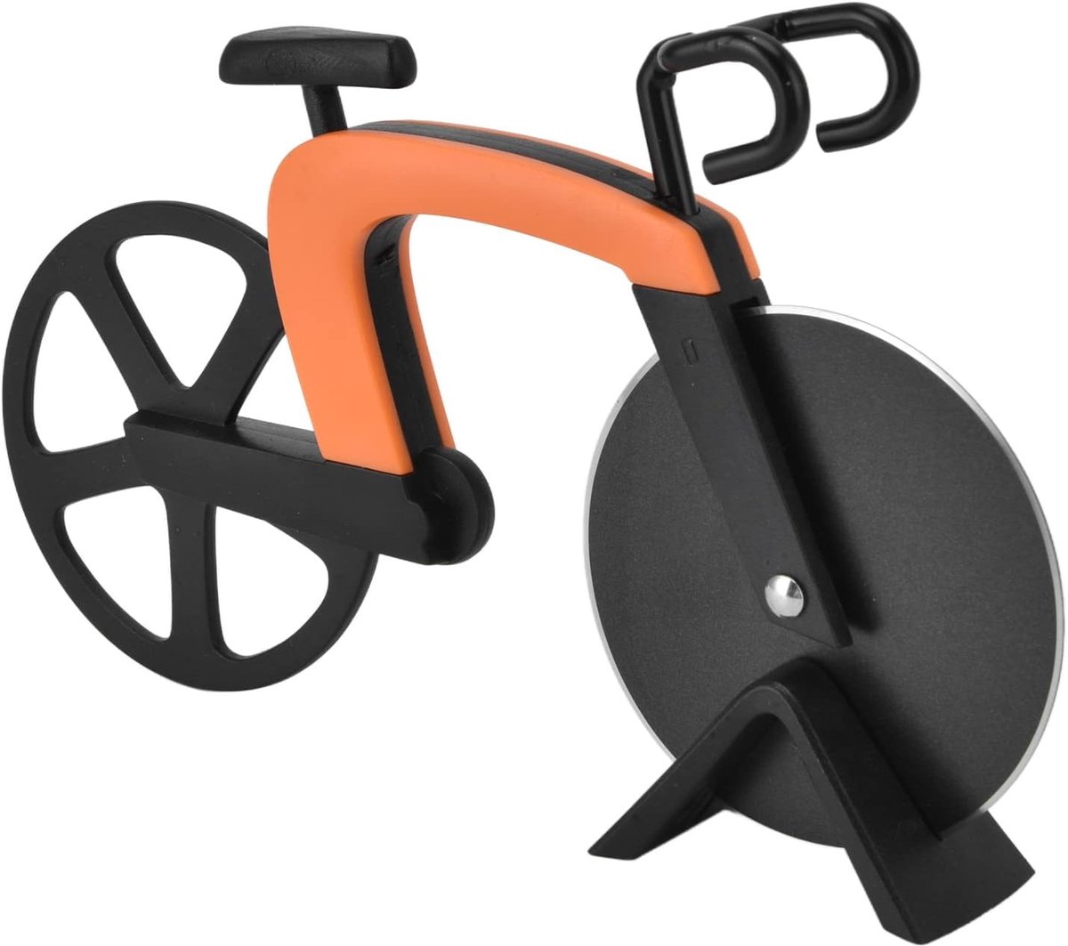 Pizzames van Roestvrij Staal Pizzaserver van Roestvrij Staal Gemakkelijk Schoon Te Maken Pizzasnijder in Fietsvorm Veilig Kookgerei voor Pizzataartwafels (ORANGE)