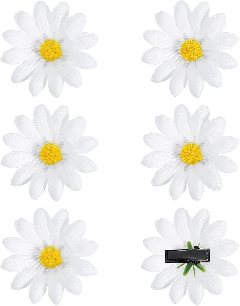 SnelShoppen - 6 Stuks Daisy Haarspelden Witte Bloem Haarclips 4cm Kleine Haarclips Voor Meisjes Haaraccessoires Voor Dames en Kinderen
