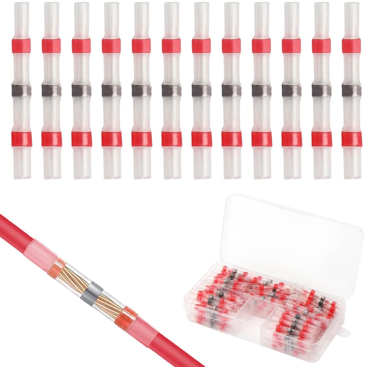 Solderconnectoren 120 stuks - Rood - Waterdicht en geïsoleerd - Ideaal voor kabelverbindingen - SnelShoppen