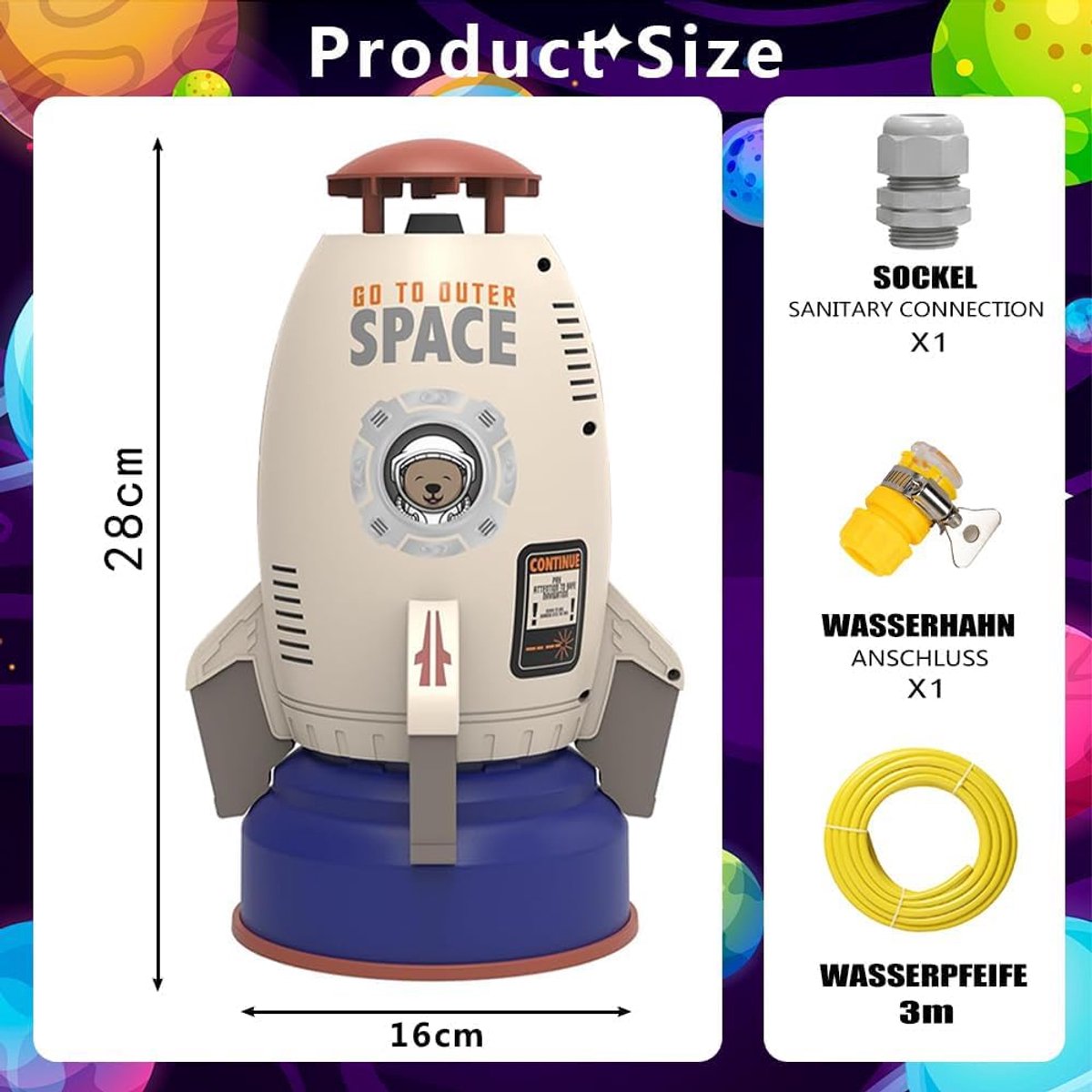 SnelShoppen - Rocket Wassersprinkler Kinder Outdoor, Water Sprinkler met 3 Meter Slang, Tuin Waterspeelgoed voor Kinderen, Raketvormige Waterstralen,