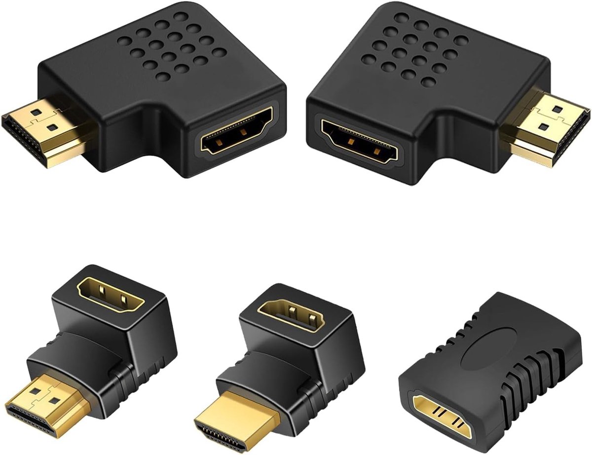 5 Pcs Right Angle HDMI Adapter, 4 x Male to Female, 90 Degree and 270 Degree Right Angle, Top Down, Left, Right + 1 x - ShopVlot