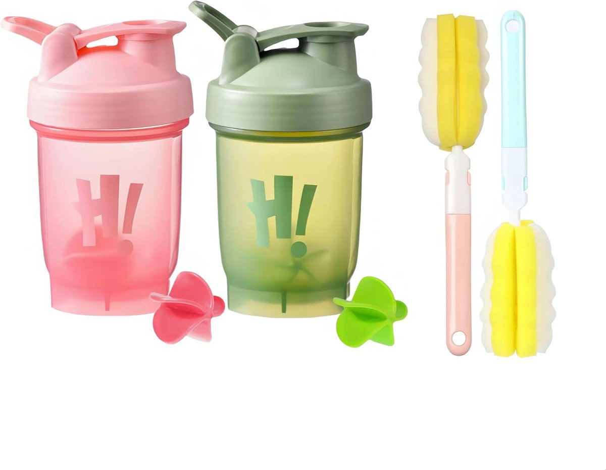 SnelShoppen - 2 Stuks Fitness Shaker - Protein Shaker Fles - Drinkfles voor Eiwitpoeder - 350 ml - Lepelmixbal - Lekvrij - Voor Sport en Gym - Helder