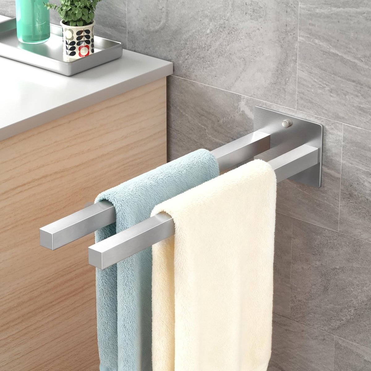 SnelShoppen - Handdoekhouder zonder boren/handdoekrail met boren, SUS304 roestvrij staal, wandmontage voor badkamer en keuken, dubbele handdoekhouder