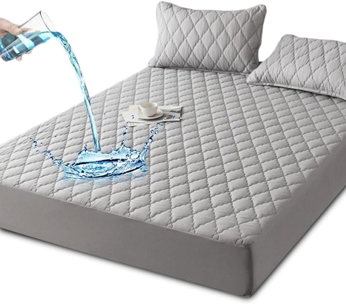 SnelShoppen - Matrasbeschermer Waterdicht 90 x 200 cm, Grijze Gequilt Matrasbeschermer met TPU Bescherming, Wasbaar & Ademend Hoeslaken met Elastische