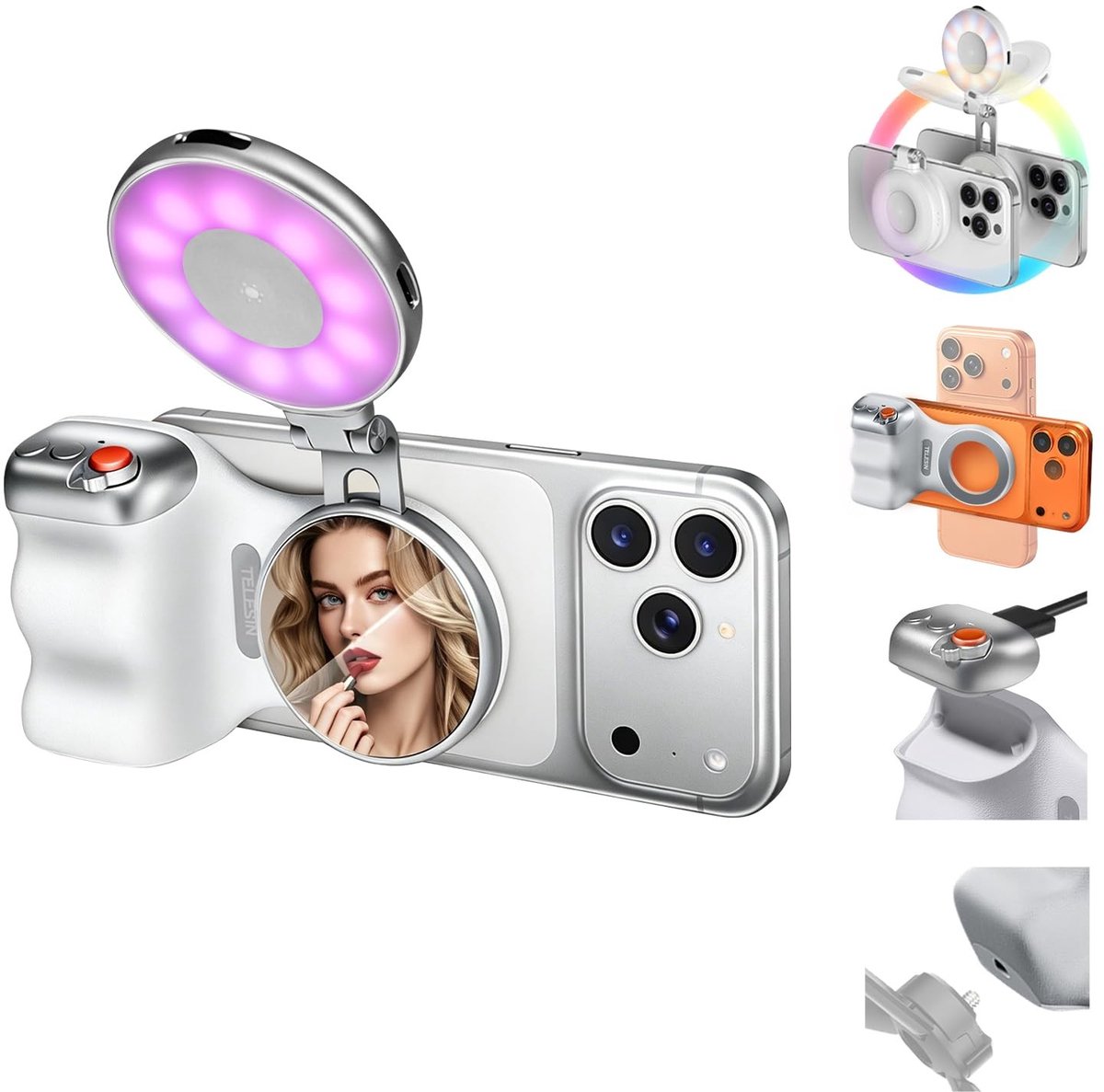 Omgoods - Smartphone Handgreep met RGB Magnetische Selfie-verlichting en Bluetooth Afstandsbediening