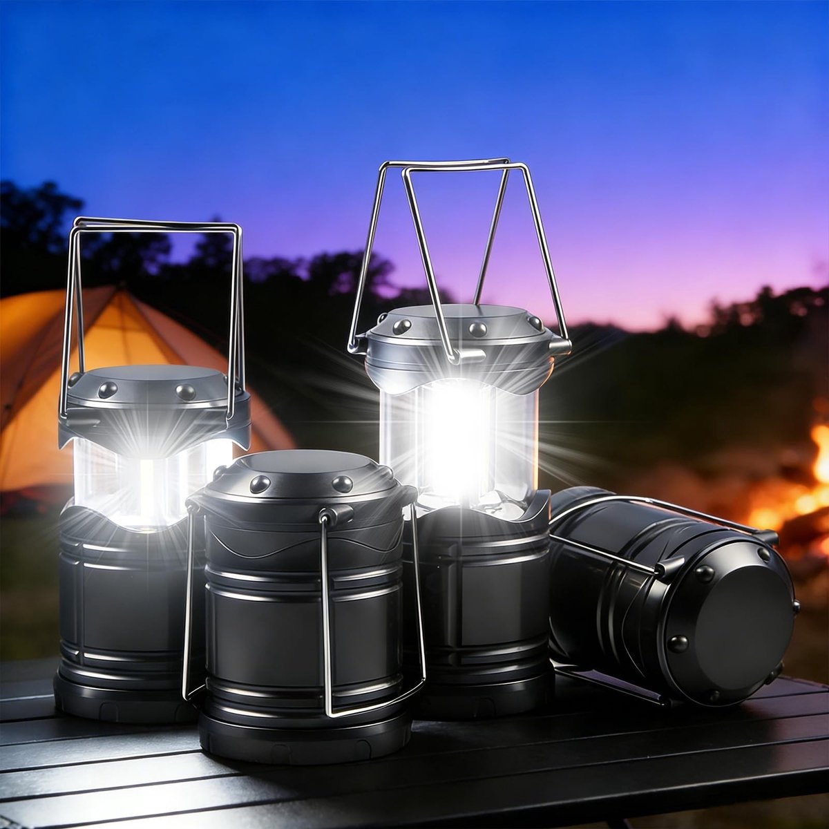 Omgoods - Set van 4 Opvouwbare Campinglampen