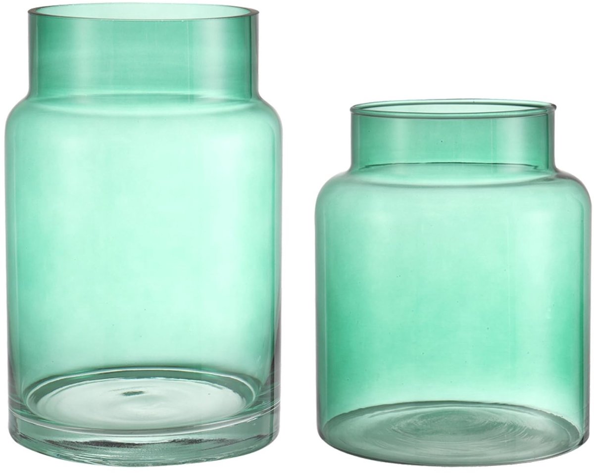 Omgoods - Set van 2 Grote Groene Glas Vazen voor Bloemen Decoratie